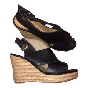 Lands'‎ End Women's Cross Band Wedge Low Sandal Black 8.5 470900